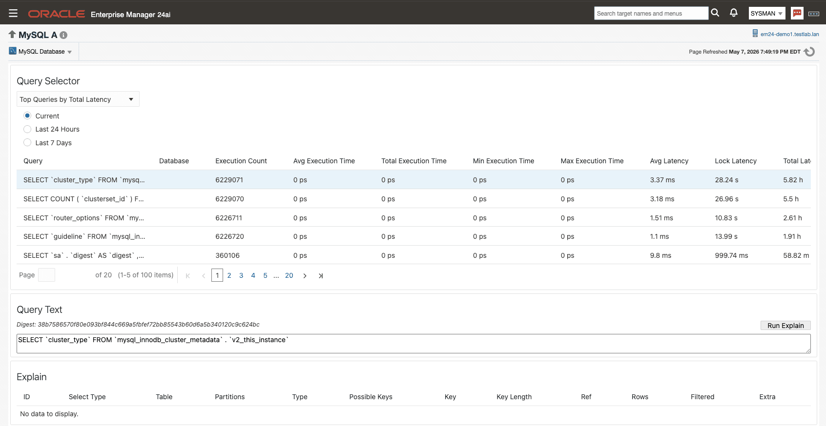 Query Analyzer dashboard